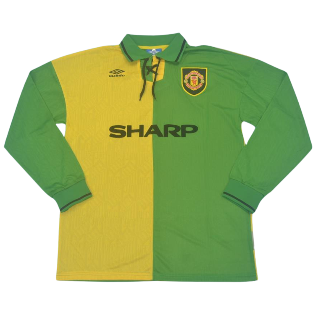 Manchester United Auswärts Grün Gelb Langarm 92/94
